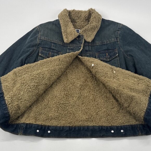 Gap Sherpa Denim Jacket Womens Medium Lined Blue Jean Trucker Cowgirl Distressed - Picture 2 of 16